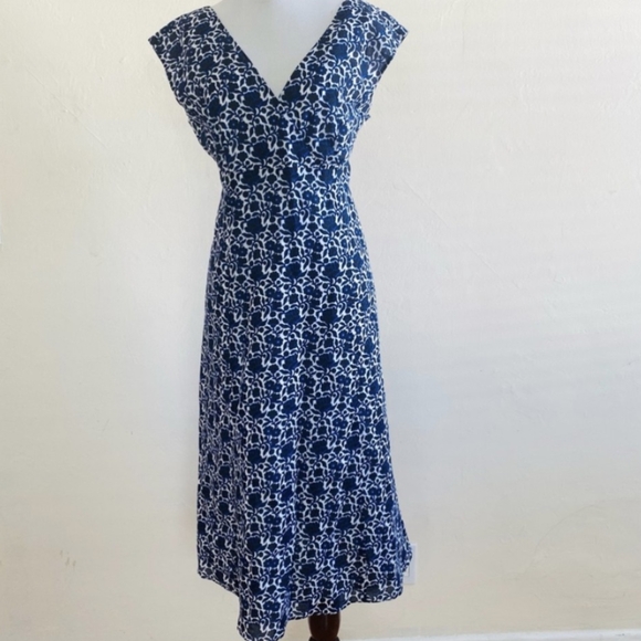 LIZ CLAIBORNE FLORAL MIDI DRESS BLUE V-NECK CROSSOVER COTTON SIZE 10 - Picture 11 of 11